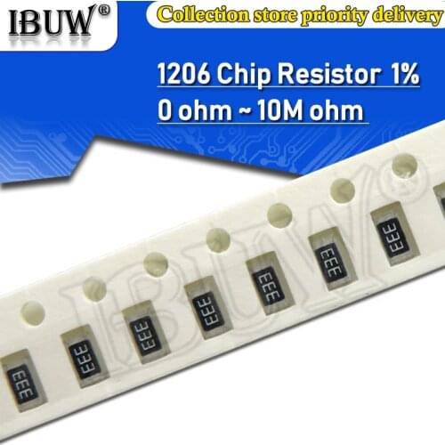 100pcs 1206 1% SMD resistor 0R ~ 10M 1/4W 0 1 10 100 150 220 330 ohm 1K 2.2K 10K 100K 0R 1R 10R 100R 150R 220R 330R 1M 10M