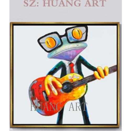 Hand Painted Frog Oil Paintings Modern Abstract Animals Pictures Of Wall Hangings Playing piano Funny Playing Guitar frog pa