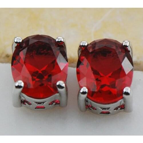 Red Crystal Zircon 925 Sterling Silver Stud Earrings PE09 This item Min order is $10