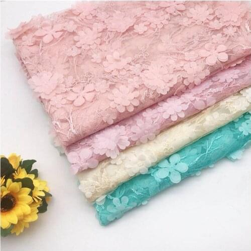 Mesh embroidery double-layer three-dimensional pink floral lace fabric womens wedding dress green white 3D flower fabric