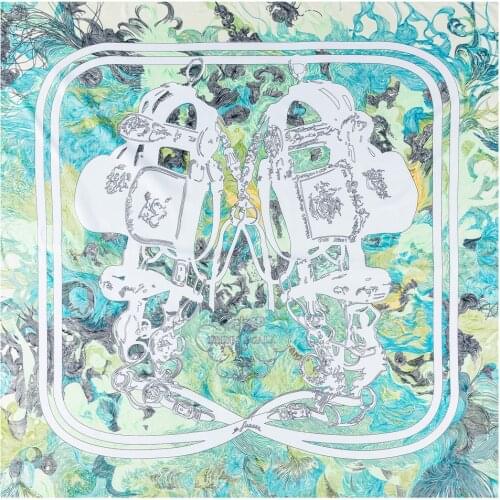 POBING Silk Scarf Women Double Dogs Print Stoles Square Scarves Wraps Large Bandana Kerchief Hijabs Female Silk Foulards 130CM