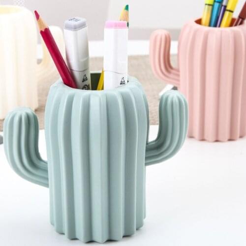 Solid Color Cactus Organizer Office Storage Pen Holder Desktop Organizer Bathroom Cosmetic Pen Case Brush Holder