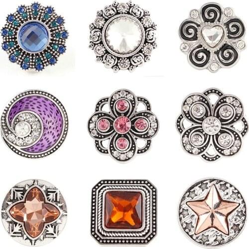Rhinestone Flower 20mm Metal snap button jewelry DIY bracelet KD1030