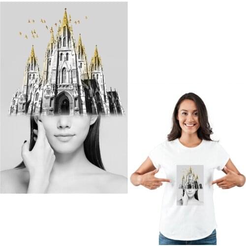 T-Shirt Dresses Iron On Patch Abstract Cathedral Clothes Stickers Fashion Iron On Diy Accessory Heat Transfer Patches Thermal