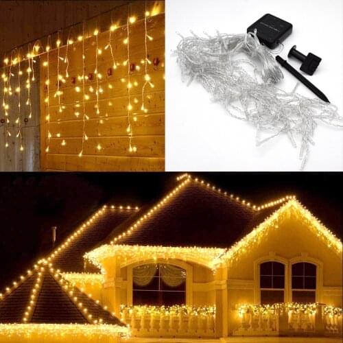 Solar Outdoor Lights solar garland LED Icicle Curtain Christmas Light 4M Wedding Holiday New Year Garden Light String Decoration