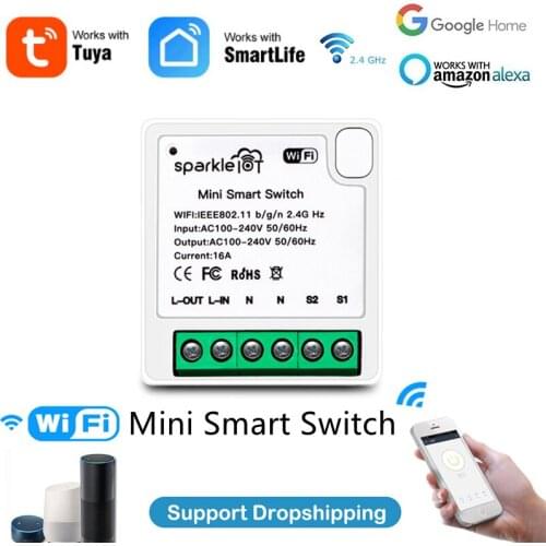 Tuya MINI Wifi Smart Switch 16A 2-way Control Timer Wireless Switch Tuya/Smart Life APP Control Work With Alexa Google Home