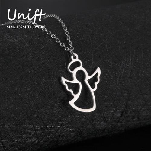 Unift Lovely Dancing Angel Necklace Fairy Pendant Necklace Vintage Fashion Jewelry Stainless Steel Chain Choker Friendship Gifts