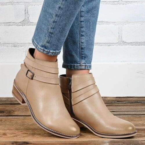 Women Ankle Boots Fashion Non-Slip Solid Color Square Heels Platform Zipper Round Toe Casual Warm Short Booties Shoes footwear