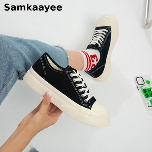 Size 35-40 Women Flats Platform Shoes Sneakers Spring Autumn Female Canvas Shoes Mujer Lace-Up Zapatos Thick Bottom Footwear y41
