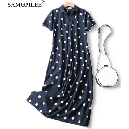 Women Dresses Summer 2020 Dress Plus Size Office Lady A-line Dot Short Sleeve Mid-calf Polo dresses Summer Clothes For Women 3XL