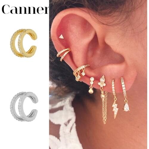 1 PC 925 Sterling Silver Ear Cuff AAAAA Zircon C Shaped Star Geometric Earrings For Women Cartilage Earcuff Pendientes Mujer W4