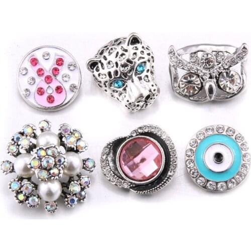 10pcs/lot Mix 18MM Snap Button Jewelry Rhinestone Flower Fit Snap Bracelet Bangle Earrings Necklaces DIY Snap Jewelry