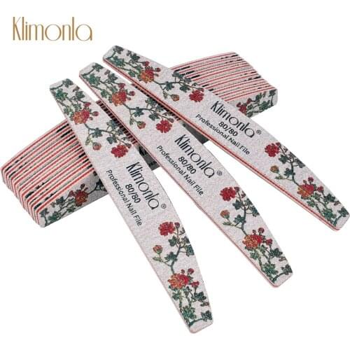 10Pcs/Lot Professional Double-Side Nail File 80/80 Grit Gray Half Moon Nail Care Rose Blossom Sandpaper Sanding Beauty Tool