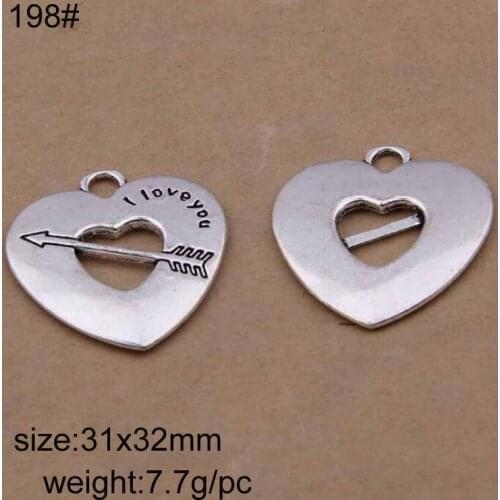 15pcs 31x32mm Vintage Tibetan Silver Alloy Heart Charms Pendant Fit For DIY Bracelet Necklace