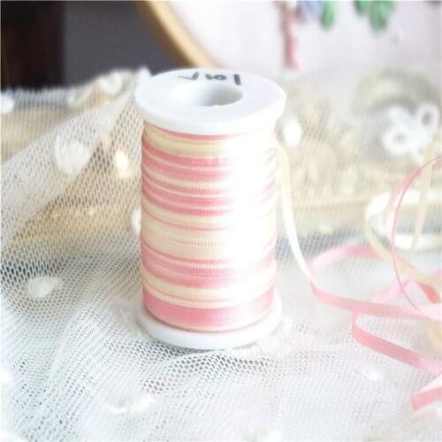 2mmX20m/roll variegated colors of 100% pure silk embroidery ribbon thin taffeta high quality silk ribbon Anya Ribbon Handcraft