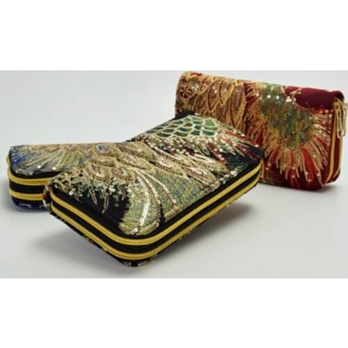 2019 fashion national wind double-sided embroidery wallet high-end features peacock embroidery hand-made change mobile phone bag