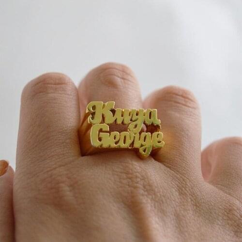 2021 Ring Name Rings Personalized 18K Gold Personalized Carved Double Finger Name Ring Unisex Custom Rings Stainless Steel Ring