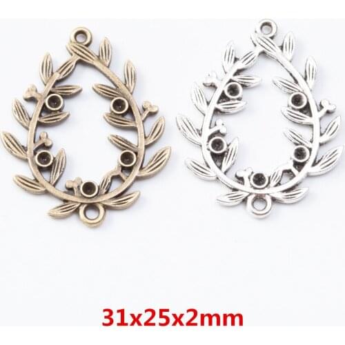 25 pieces of retro metal zinc alloy Double hanging water drop leaf pendant for DIY handmade jewelry necklace making 7237
