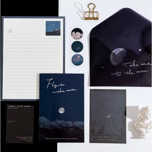 7Pcs/bag 4 Designs INS Style Letters From Sun Moon and Star Series Creative Hand Account DIY Decor Envelope Greeting Card Set