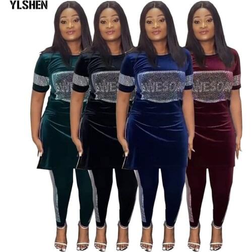 African Sets For Women 2021 Long Sleeve Beading Diamonds African Elastic Bazin Baggy Pants Rock Style Dashiki Famous Suit Lady