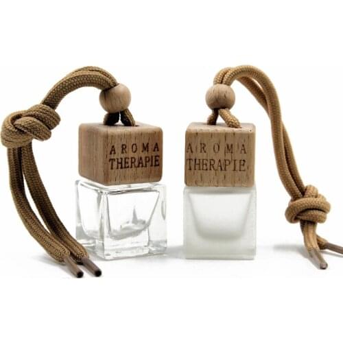 Automobile Air Freshener Fragrance Empty Glass Bottle With Wooden Cap For Essential Oils Perfume Container Pendant Car Styling