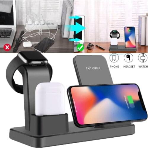 Fast Qi 3 in 1 Wireless Station Charging Charger Dock Stand for iPhone Apple watch & AirPods