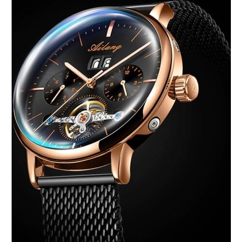 AILANG Top Brand Automatic Watch Men Stainless Steel Self Wind Calendar Mechanical Watches Tourbillon Luxury Relogio Masculino