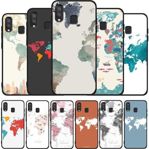 World map black Phone Case For Samsung A10 M10 A20 A30 A40 A50 A30S M20 M30 M30S M40 A60 A01 A21 A31 A51 A71 A20E