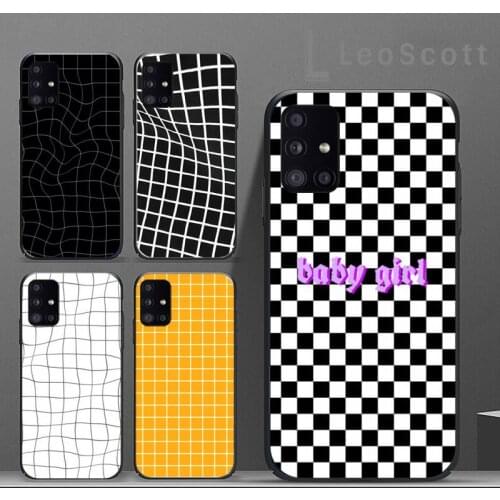 Black white Yellow Grid Phone Case For Samsung A32 A51 A52 A71 A50 A12 A21S S10 S20 S21 Plus Fe Ultra