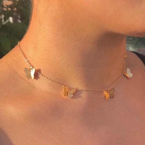 Bohemian Cute Butterfly Choker Necklace For Women Gold Silver Color Clavicle Chain Fashion Female Chic Chocker Jewelry