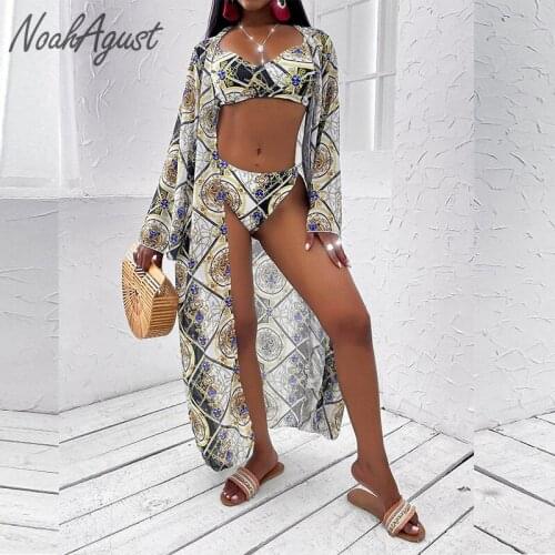 Floral Sexy Brazilian Bikini Set 2021 Swim Suit Women Swimwear Push Up Swimsuit Female Chiffon Long Sleeve Coverup Bathing Suit