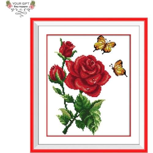 Joy Sunday H615(12) 14CT 11CT Counted and Stamped Home Decor Butterflies Over Flowers Needlework Embroidery Cross Stitch kits