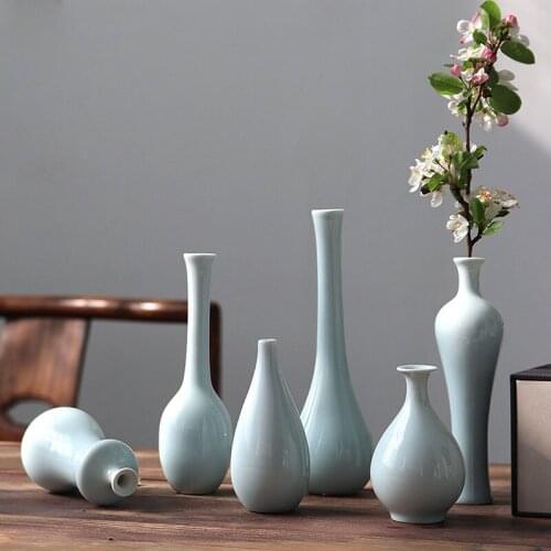 Ceramic Green Small Vase Zen Chinese Style Home Decoration Ornaments Simple Dried Flower Flower Arrangement