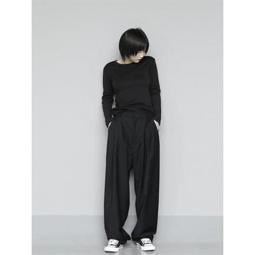Ladies spring and autumn new black and white retro fried street loose casual large wide leg trousers