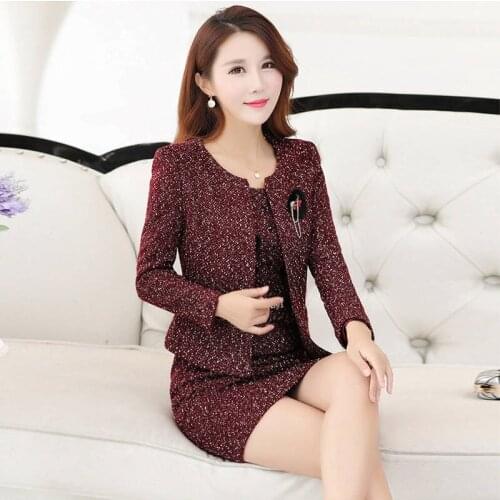 Suits Dress Womens Sexy Sheath O-Neck Mini Dress Casual Coat Two Piece set New elastic force Sets blazer