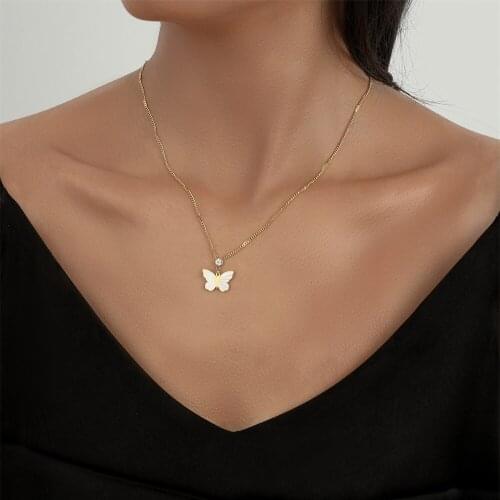 Stainless steel new zircon butterfly pendant clavicle chain niche exquisite titanium steel gold-plated Jewelry gift