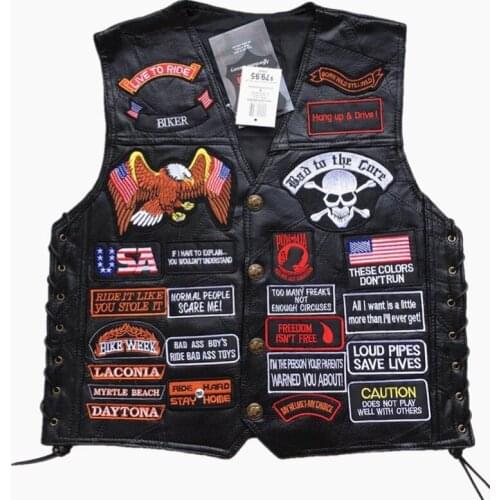 Motorcycle Leather Vest with Punk Retro Classical Badges Motorcycle Jacket Men Bicycle Club Casual Waistcoat Motocross Equipment