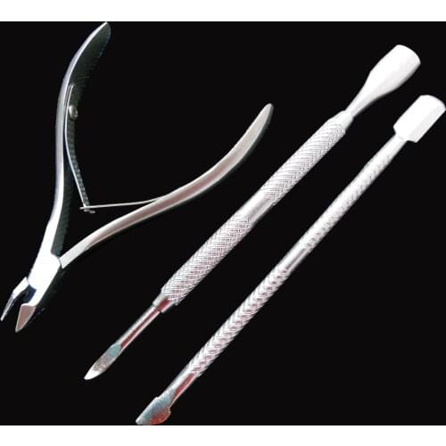 Nail Art Manicure 3pcs set Stainless Steel Cuticle Spoon Pusher Remover Clipper Tool Sets