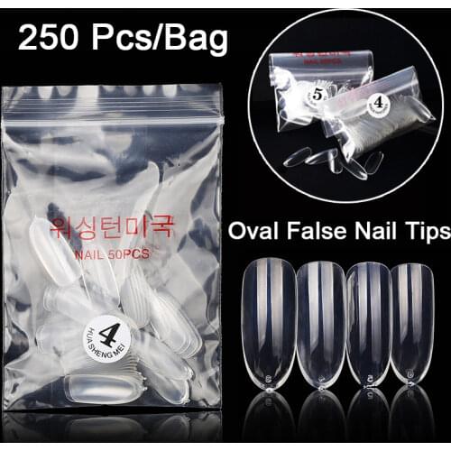 250Pcs/bag Full Cover Oval False Nail Tips Acrylic Fake Nails Specific Single Number Size For Nails Polished Press on nails