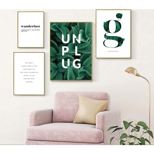 Simple Style Green Plant Letter Poster Pictures Canvas Painting Nordic Decorative Wall Pictures For Living Room Home Decor