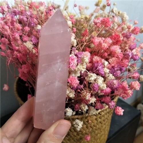 Natural Rock Pink Rose Quartz Crystal Wand Point Healing High Quality Mineral Stone Collection Decor For Home DIY deco maison