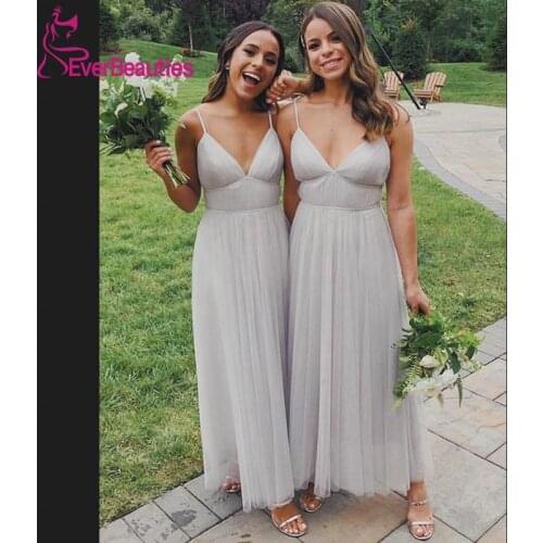 Вечерние платья Bridesmaid Dress Long 2020 Tulle V-Neck Dress For Wedding Party Vestido De Fiesta De Boda