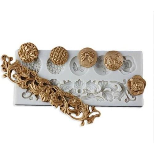 Q9QF DIY Baroque Scroll Relief Cake Border Baroque Silicone Molds for Cake Cupcake Topper Chocolate Candy Decor