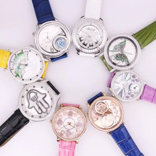 SALE!!! Discount Davena Roate Crystal Old Types Big Lady Womens Watch Japan Mov't Fashion Bracelet Leather Girls Gift No Box