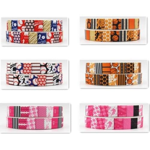 Q&N ribbon 16mm 22mm 25mm 38mm 50mm 75mm soccer football printed grosgrain ribbon webbing 50yards for hair tie free shipping