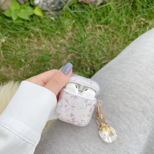 Luxury Pearl Bracelet KeyChain Case for Apple Airpods 1 2 3 Earphone Cover Conch Shell Marble Texture Charging Box AirPods Pro