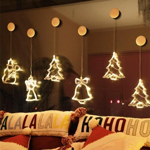 Christmas Bell Snowman Star Lights Holiday Window Decor LED Sucker Lights For Party Home Decor Bell Battery Power Christmas