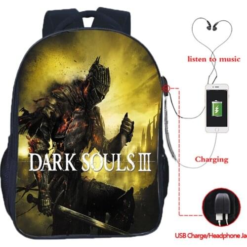 Dark Soul Usb Charging Backpacks Student Back To School Bookbag Black Faraam Artorias 16 Inch Teenager Bags Boys Girls Mochila