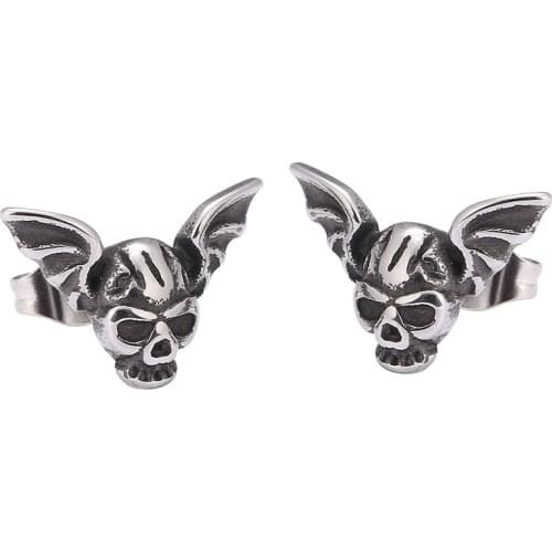 Unisex Punk Jewelry Skull Earrings Ear Plugs Stainless Steel Rock Hiphop Style Men Women Pierced Stud Earring Accessories SP0681