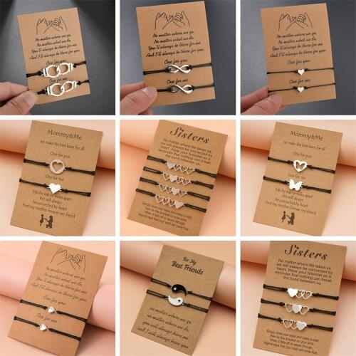 Charmsmic Vintage Silver Color Heart Design Pendant Charms Bracelet Sets Women Wax Rope Wristband DIY Jewelry Gifts Wholesale